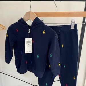 NWT Ralph Lauren Navy Blue Kids Tracksuit with Multicolor Embroidery